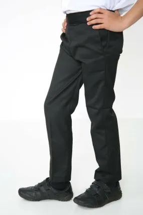 Age 2-10 Boys Pull Up Elasticated Back School Trousers Easy Wear -Black
