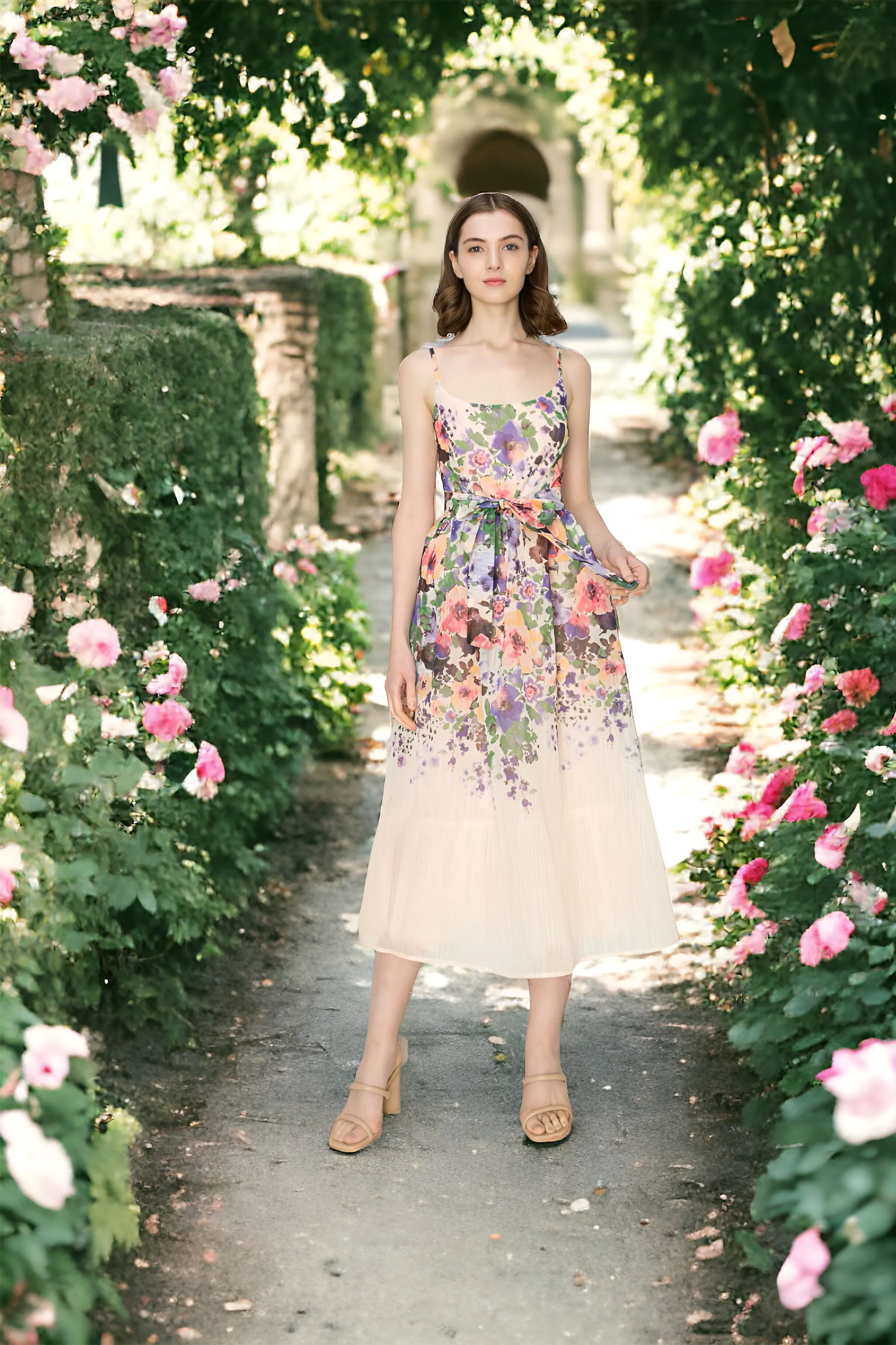 Amy Floral Bouquet Print Midi Dress