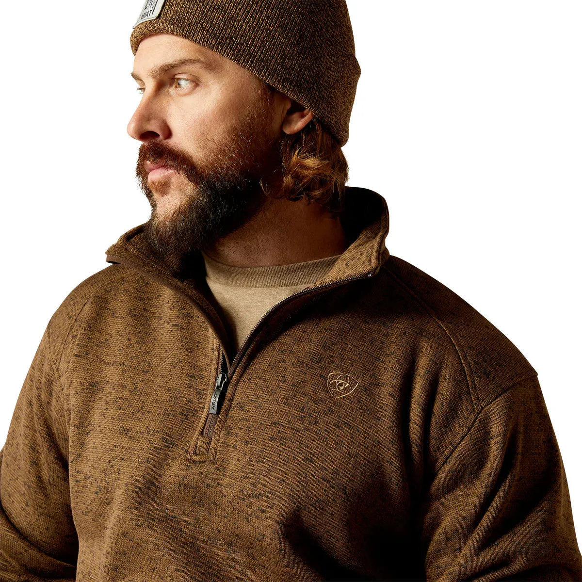 Ariat Men's Caldwell Logo 1/4 Zip Jumper - Dark Brown Heather