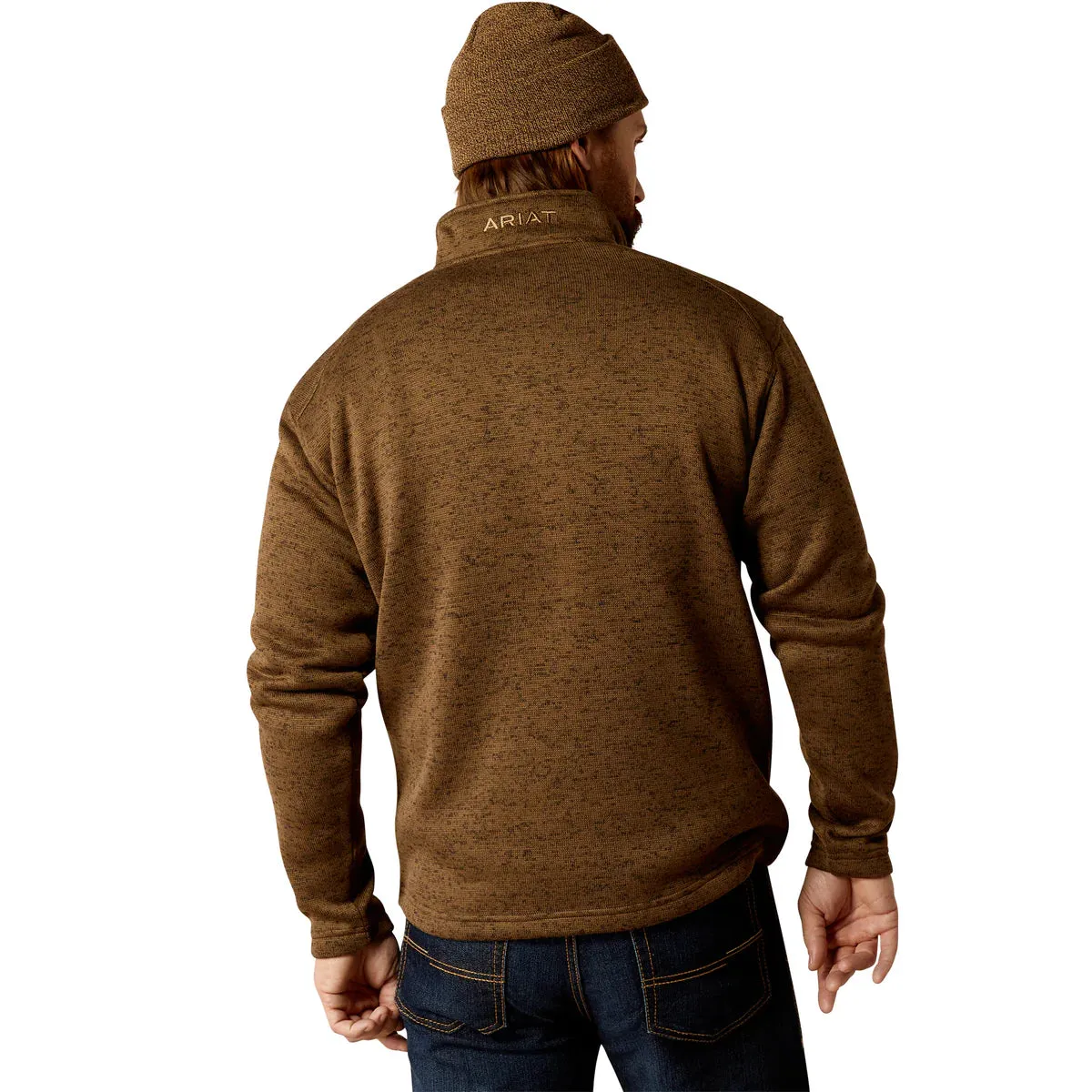 Ariat Men's Caldwell Logo 1/4 Zip Jumper - Dark Brown Heather