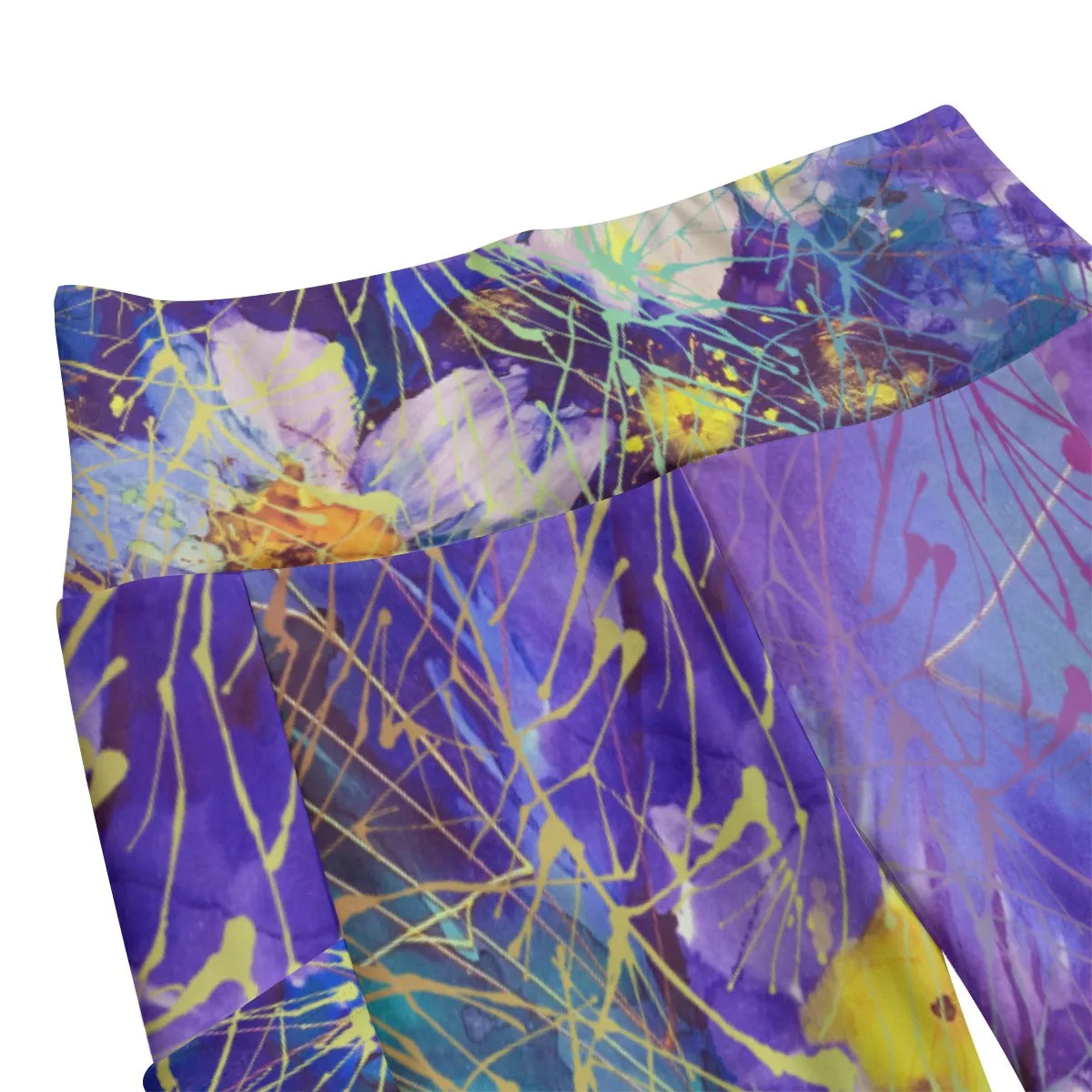 Art Flowers High Waist Leggings With Side Pockets up to 6 XL