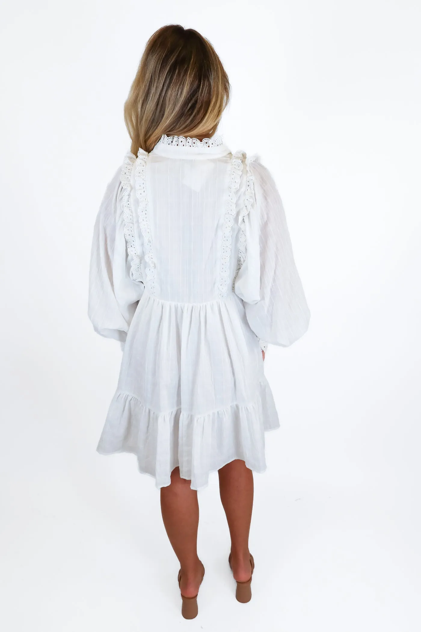 Aura white long sleeve mini dress (XS)