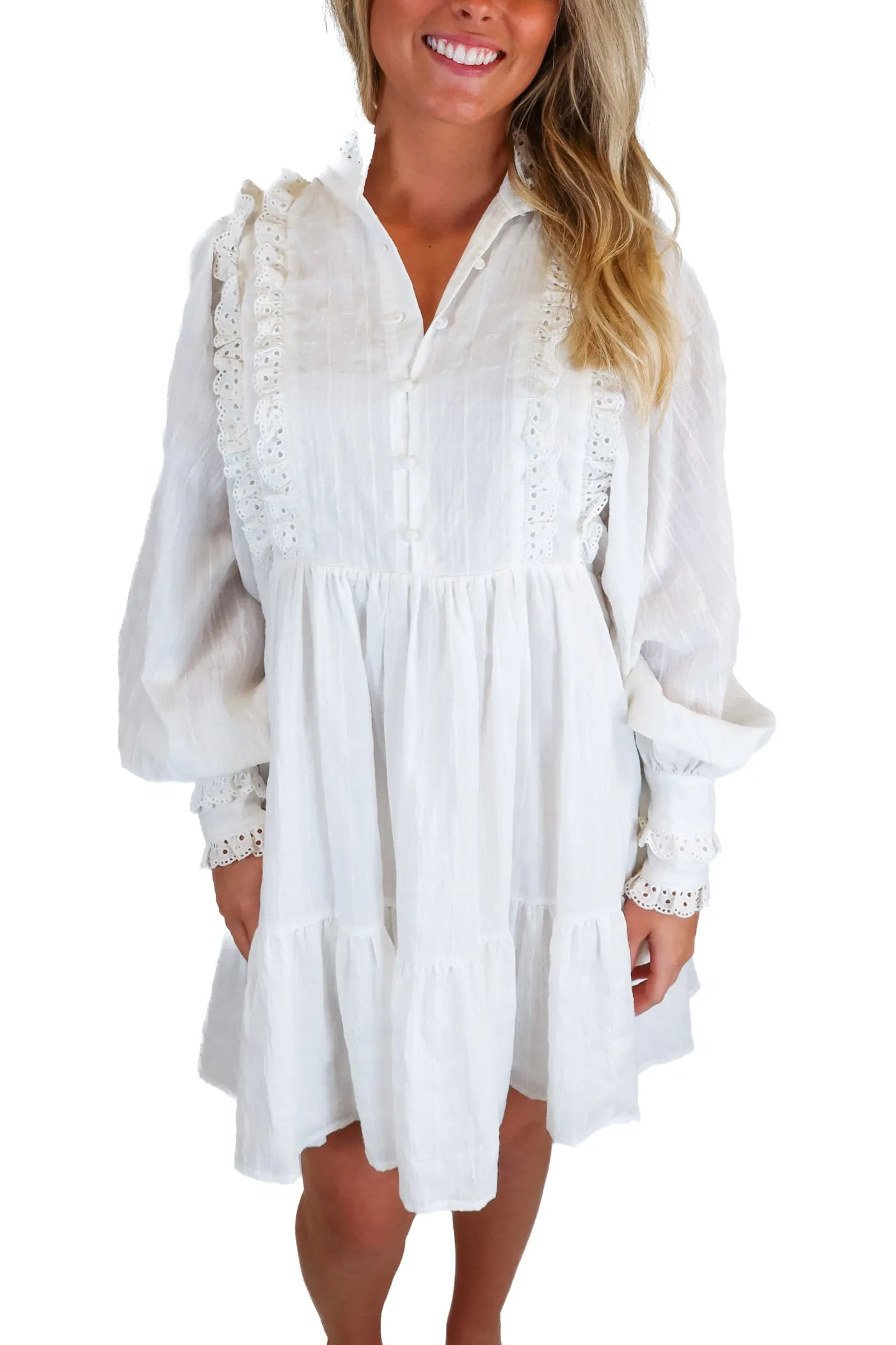 Aura white long sleeve mini dress (XS)