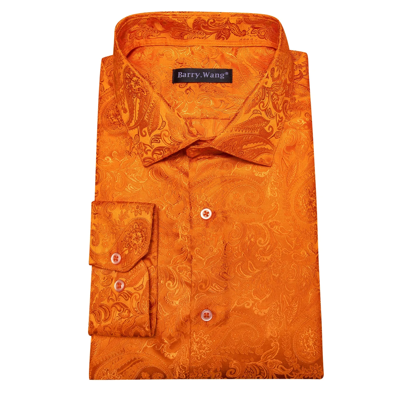 Barry Wang Dark Orange Dress Shirt Paisley Men's Silk Button Up Shirt