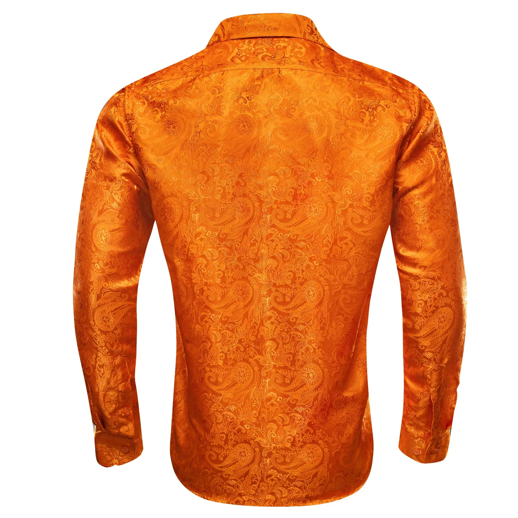 Barry Wang Dark Orange Dress Shirt Paisley Men's Silk Button Up Shirt