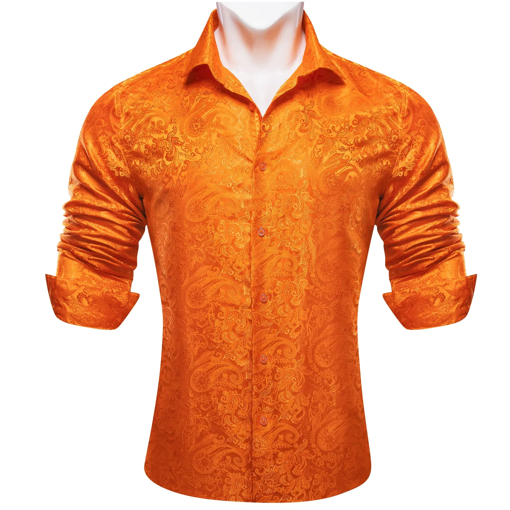 Barry Wang Dark Orange Dress Shirt Paisley Men's Silk Button Up Shirt