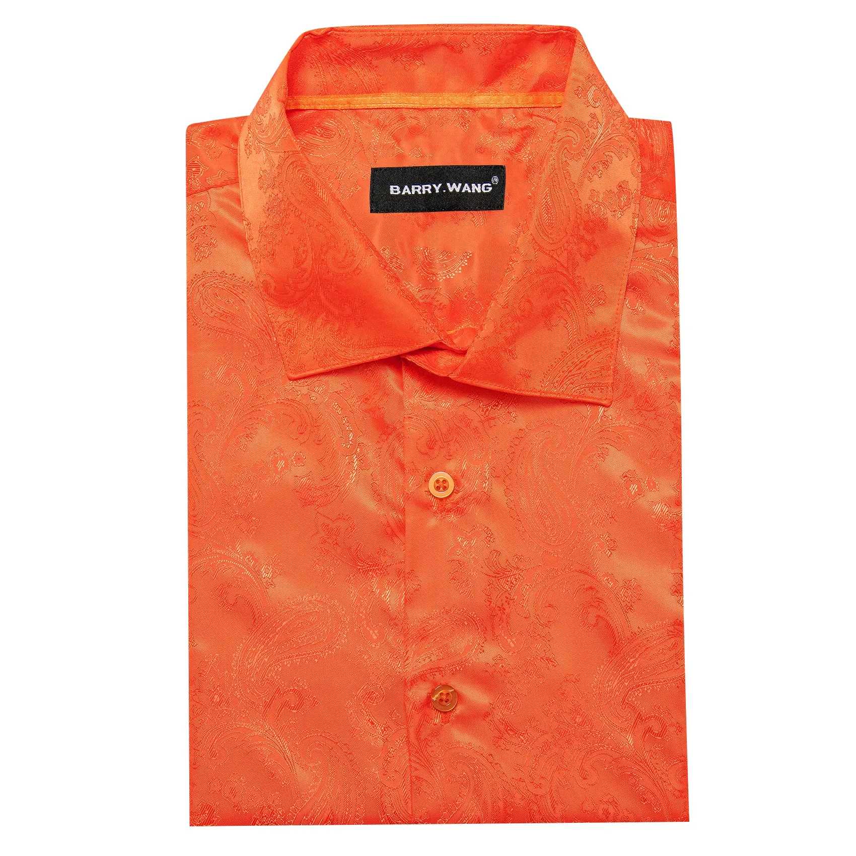 Barry Wang Orange Paisley Silk Men's Shirt Casual Work shirts for Guys