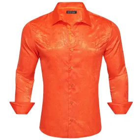 Barry Wang Orange Paisley Silk Men's Shirt Casual Work shirts for Guys