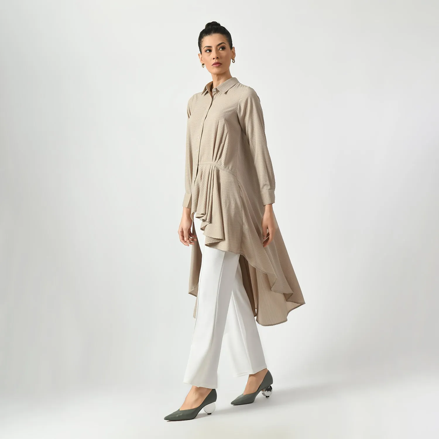 Beige Line Texture Long Tunic