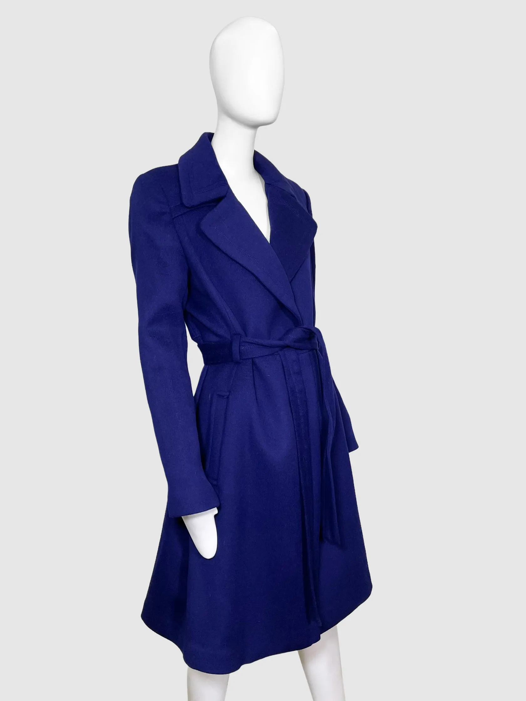 Belted Wool Blend Coat - Size 12