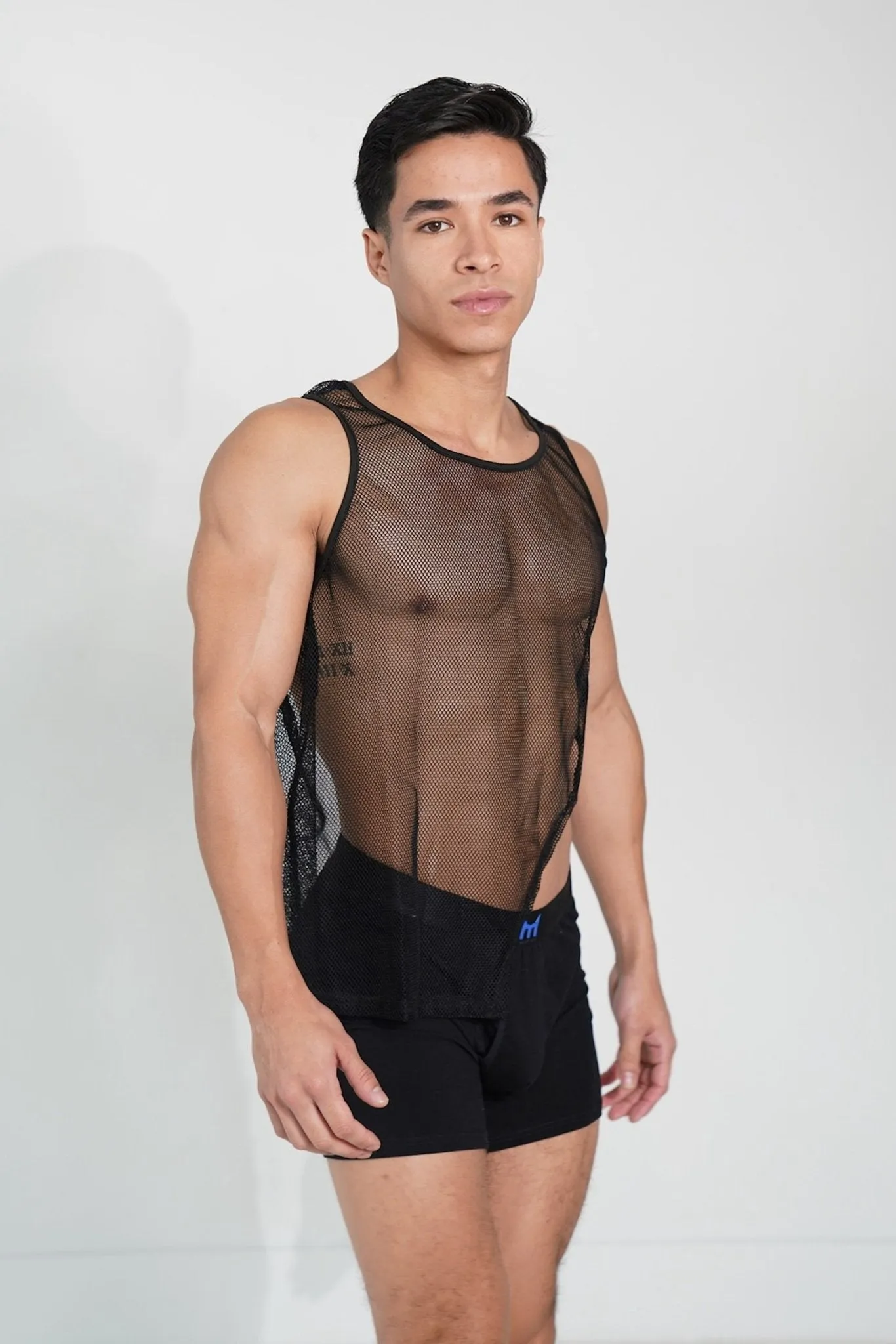 Black Asymmetrical Illusion Mesh Top
