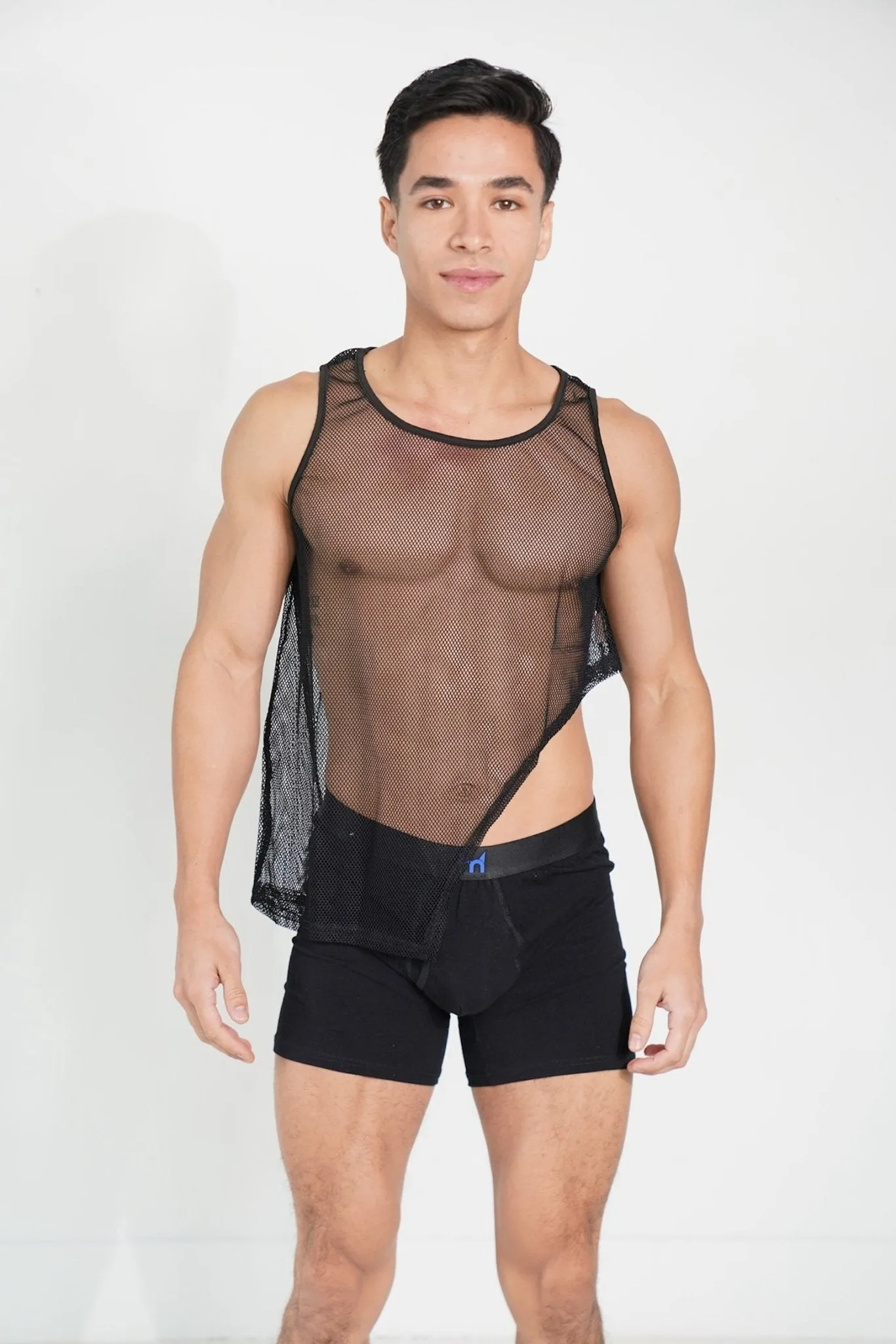 Black Asymmetrical Illusion Mesh Top