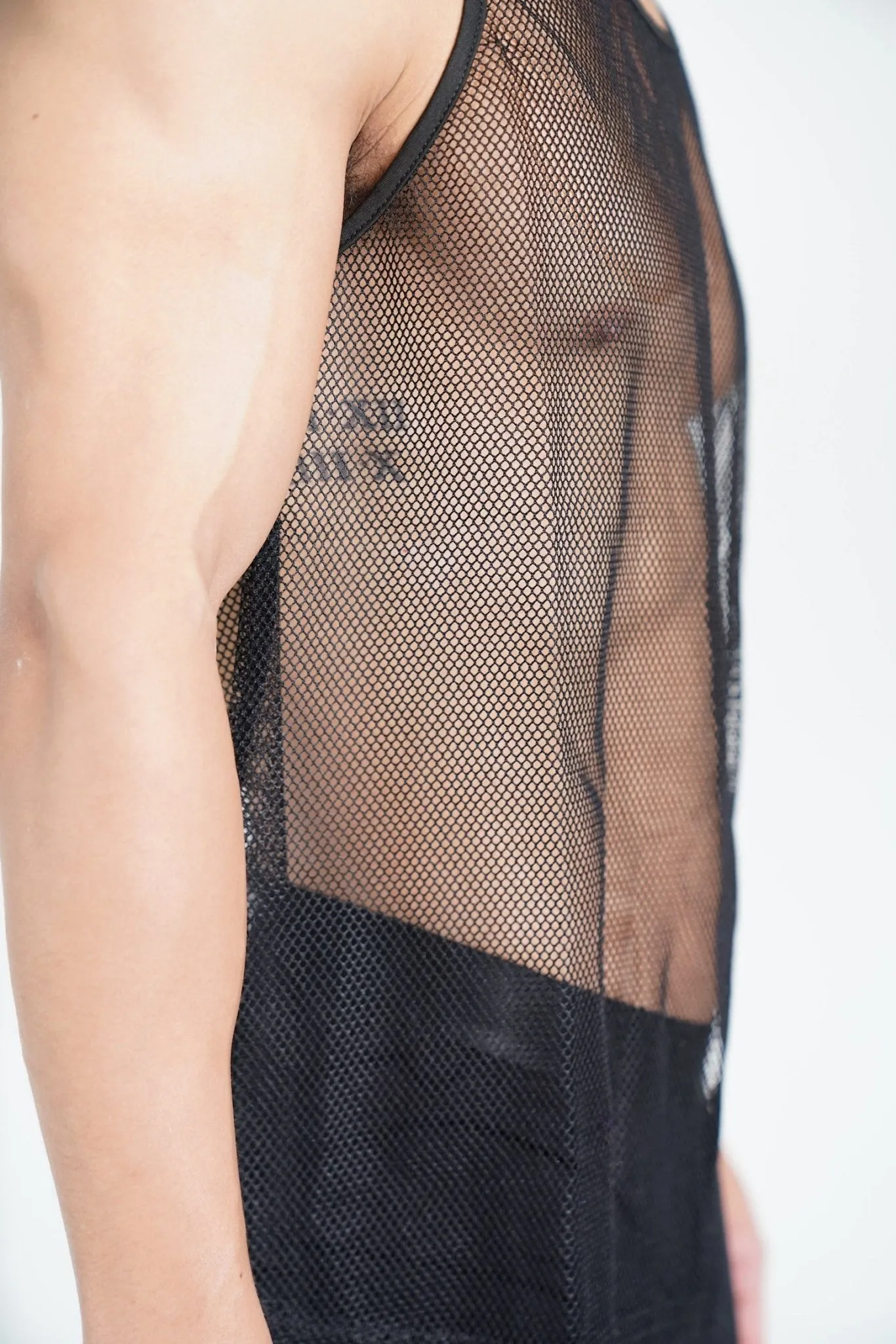 Black Asymmetrical Illusion Mesh Top