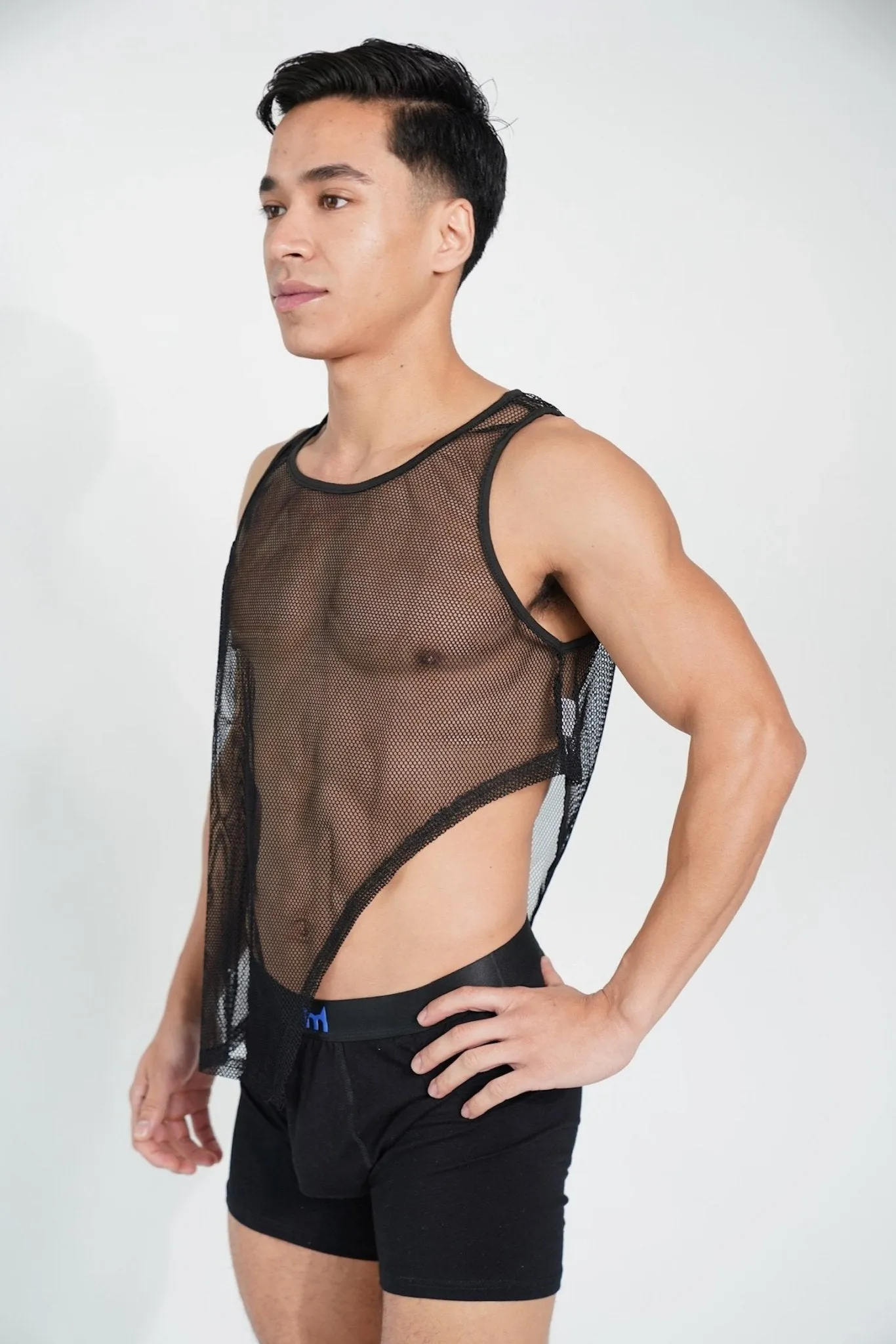Black Asymmetrical Illusion Mesh Top