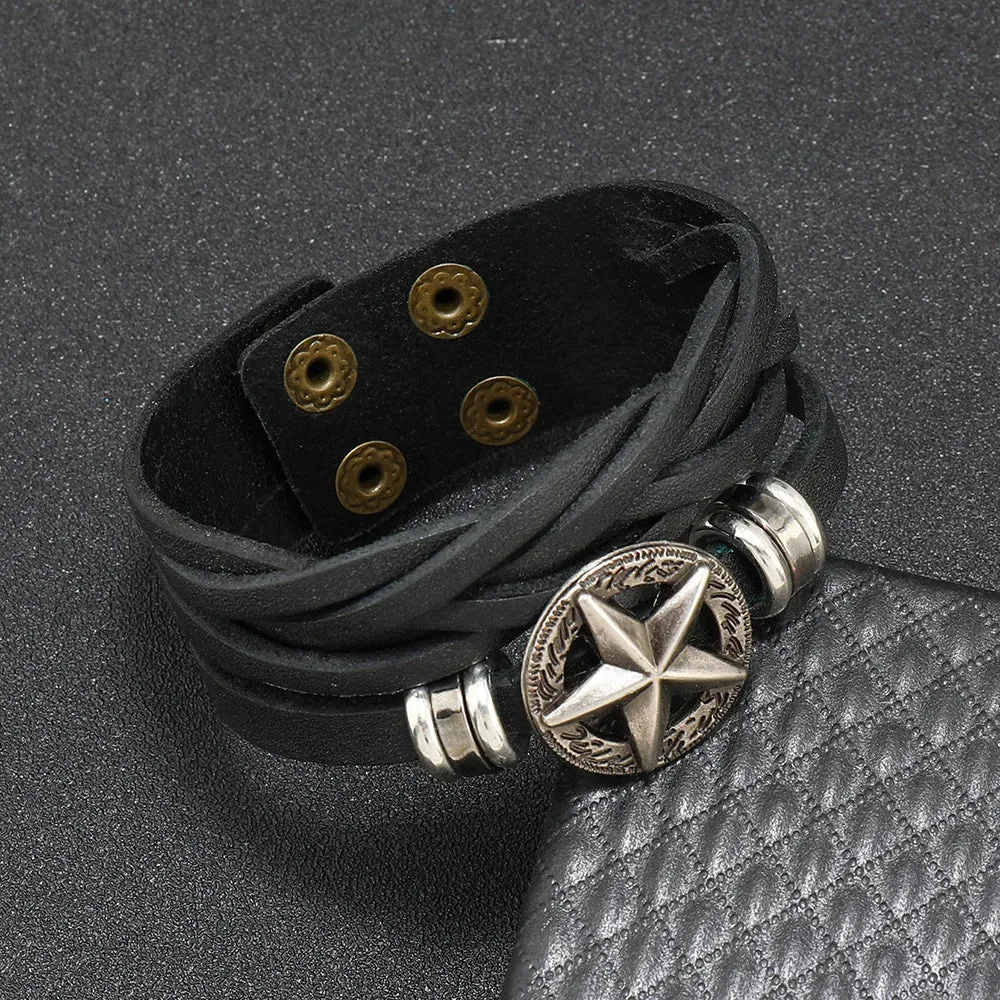 Black Punk Rock PU Leather Bracelet