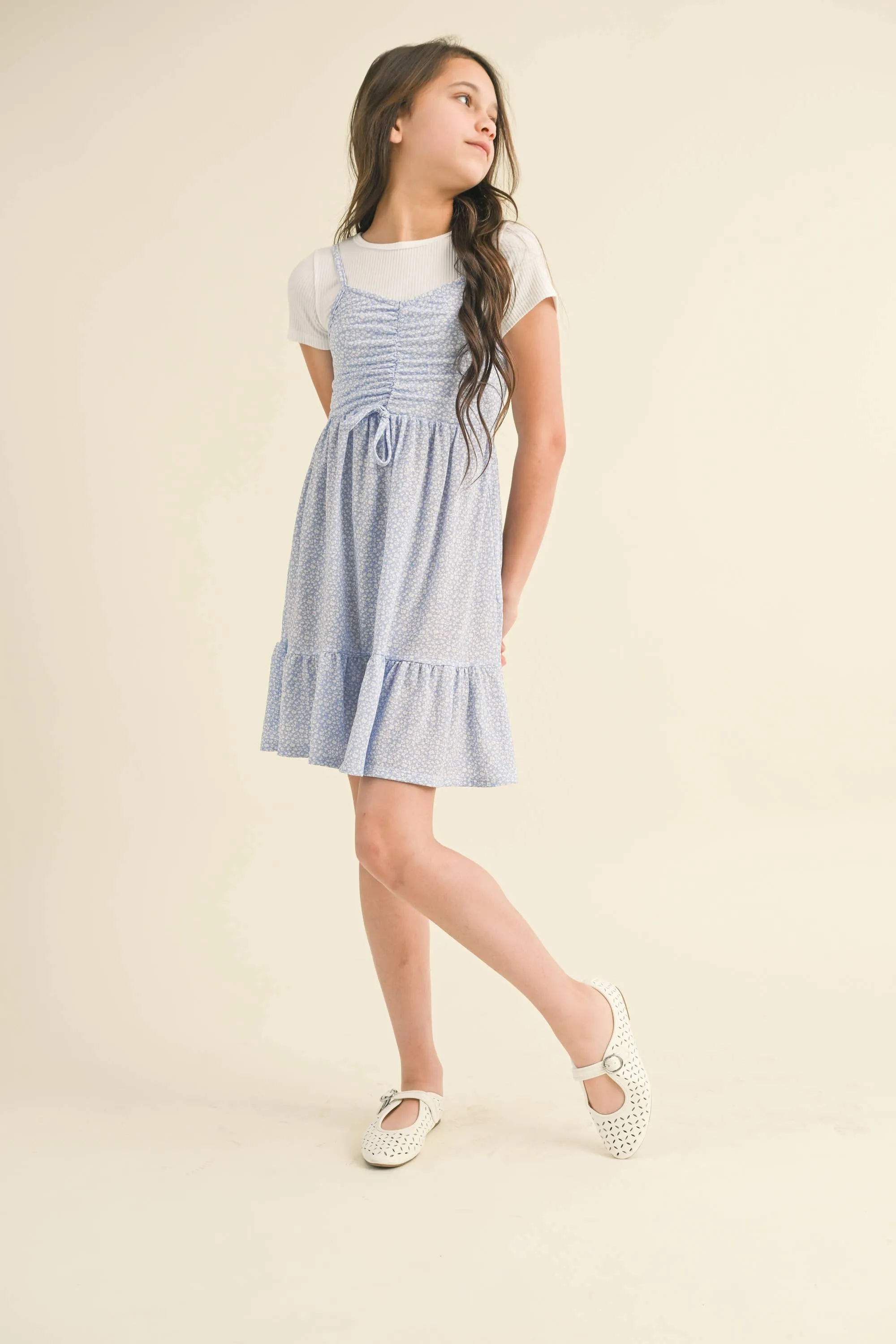Blue Cinched Top Dress 2pc