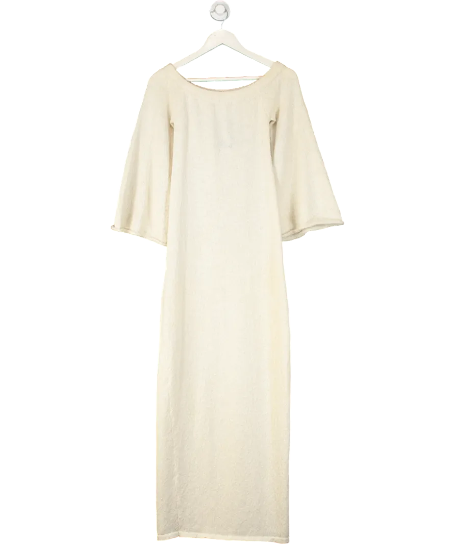 BOA Cream Crochet Knit Off Shoulder Maxi Dress UK XS