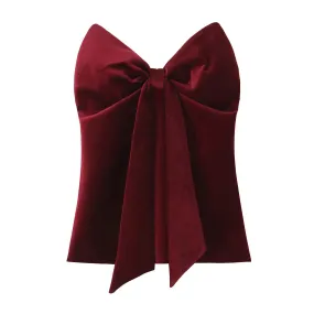 Bow Folds Back Zipper Strapless Top