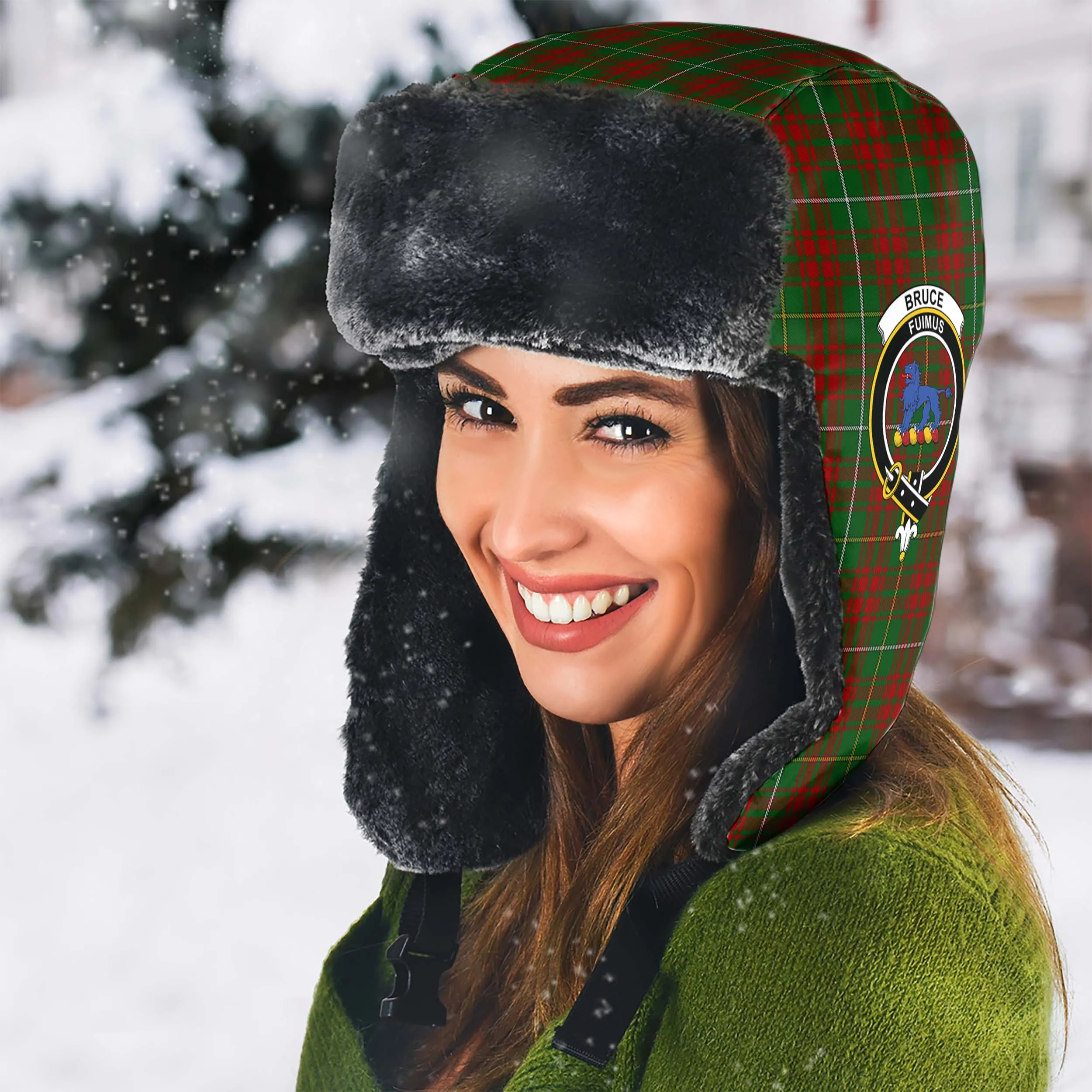 Bruce Hunting Tartan Winter Trapper Hat with Family Crest