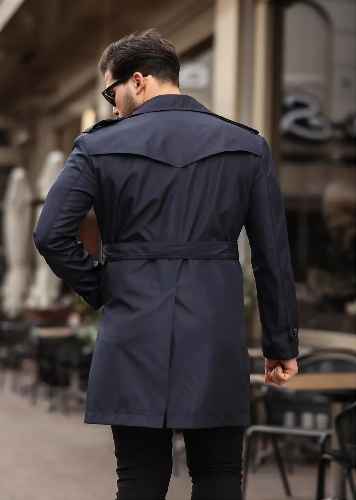 [Chicago] Navy Double Breasted Water Repellent Trench Coat