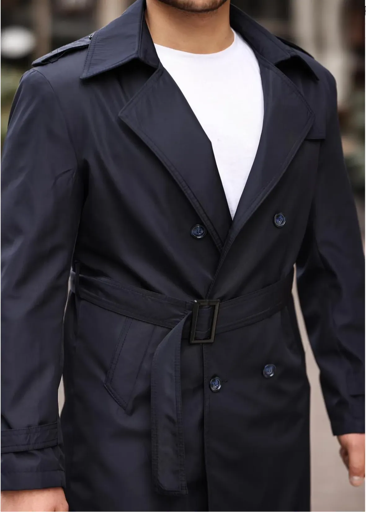 [Chicago] Navy Double Breasted Water Repellent Trench Coat