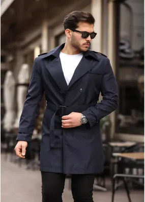 [Chicago] Navy Double Breasted Water Repellent Trench Coat