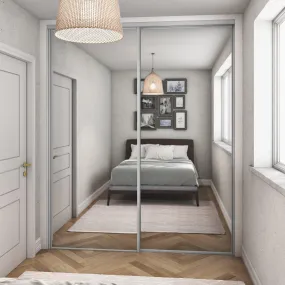 Classic Silver Frame 2 Door Mirror Sliding Wardrobe Door Kit
