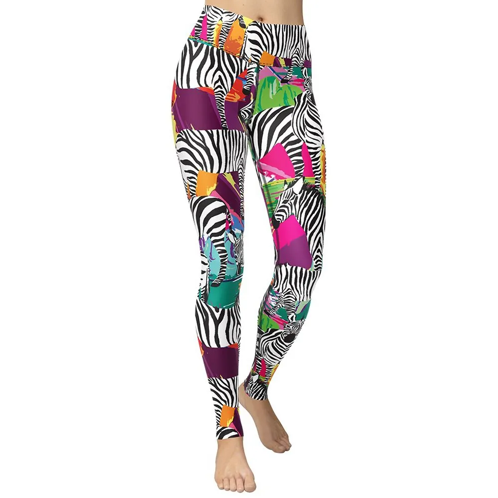 Colorful Zebra Printed Leggings Women Fitness Gym Sport Pants Girls