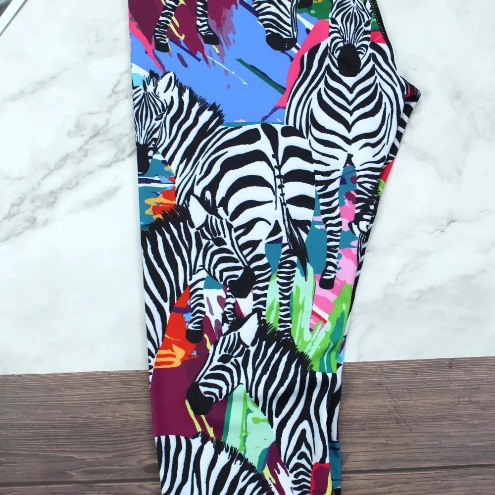 Colorful Zebra Printed Leggings Women Fitness Gym Sport Pants Girls