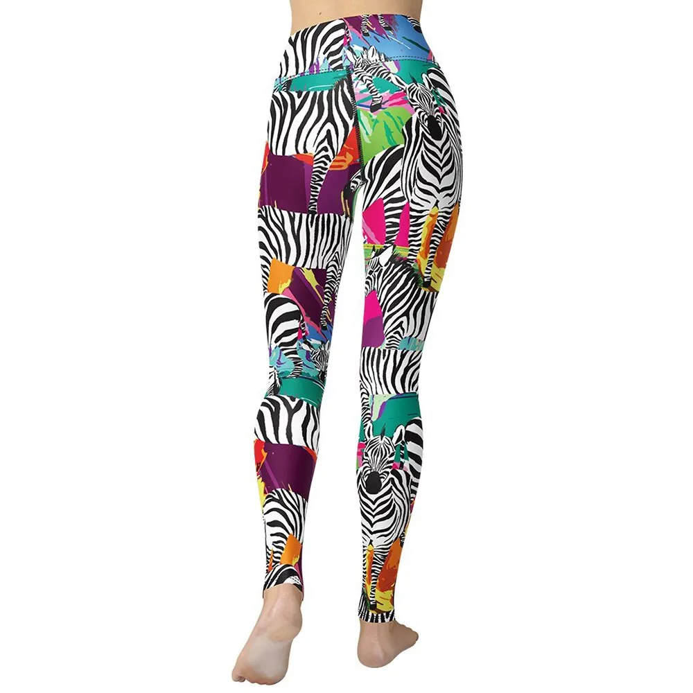Colorful Zebra Printed Leggings Women Fitness Gym Sport Pants Girls