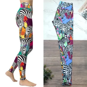 Colorful Zebra Printed Leggings Women Fitness Gym Sport Pants Girls