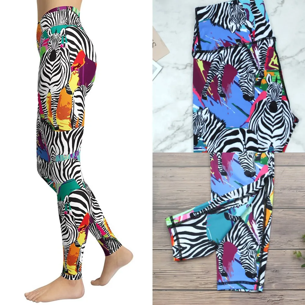 Colorful Zebra Printed Leggings Women Fitness Gym Sport Pants Girls