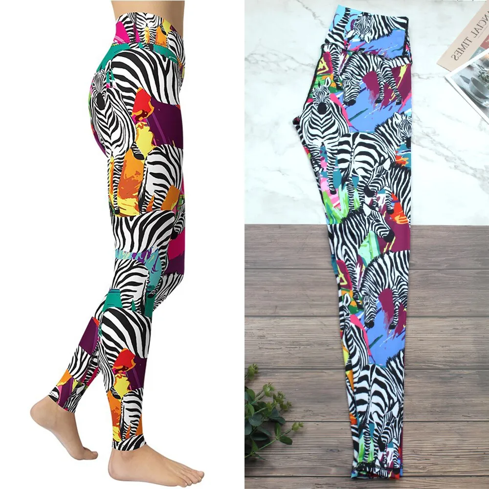 Colorful Zebra Printed Leggings Women Fitness Gym Sport Pants Girls