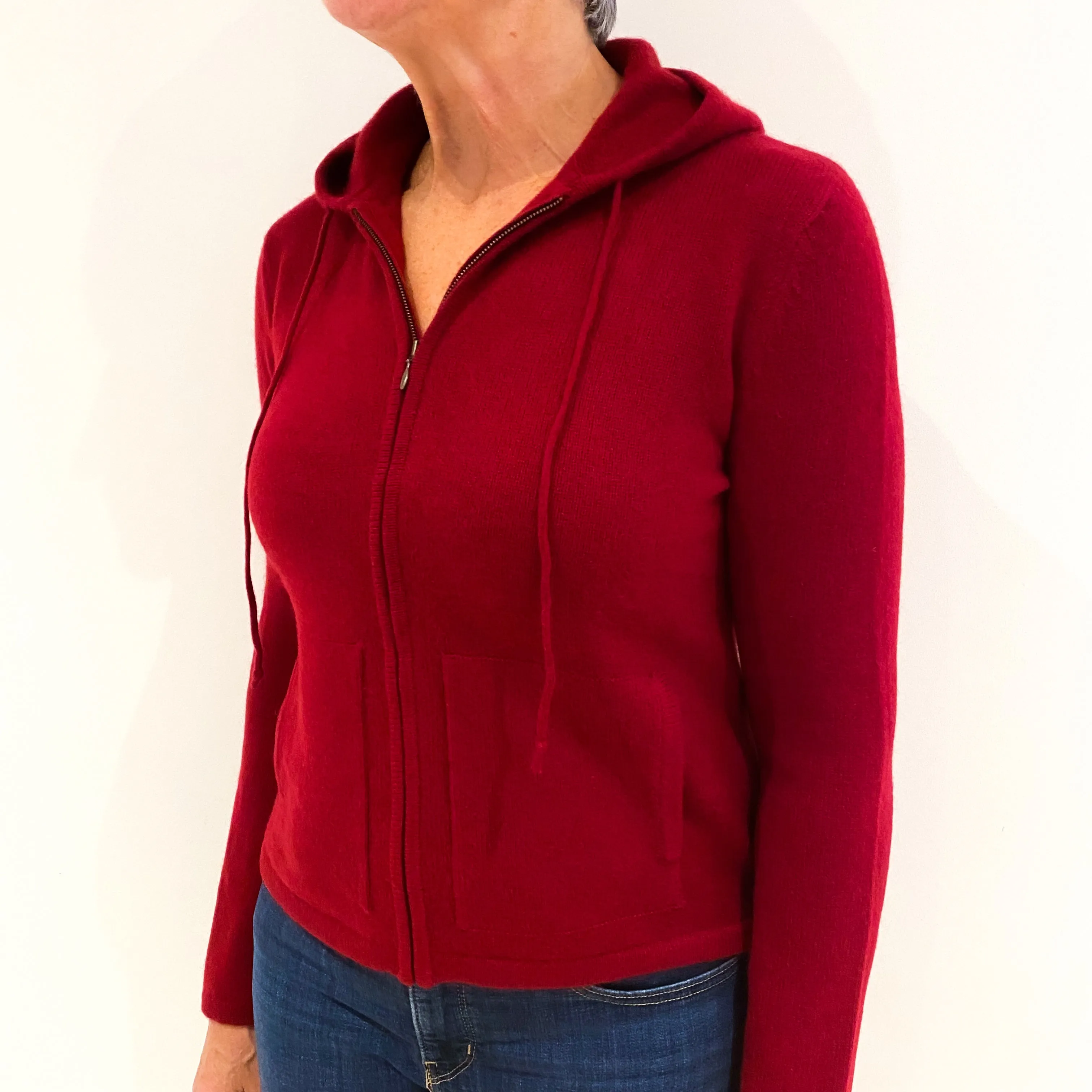 Crimson Red Cashmere Zip Up Hoodie Medium