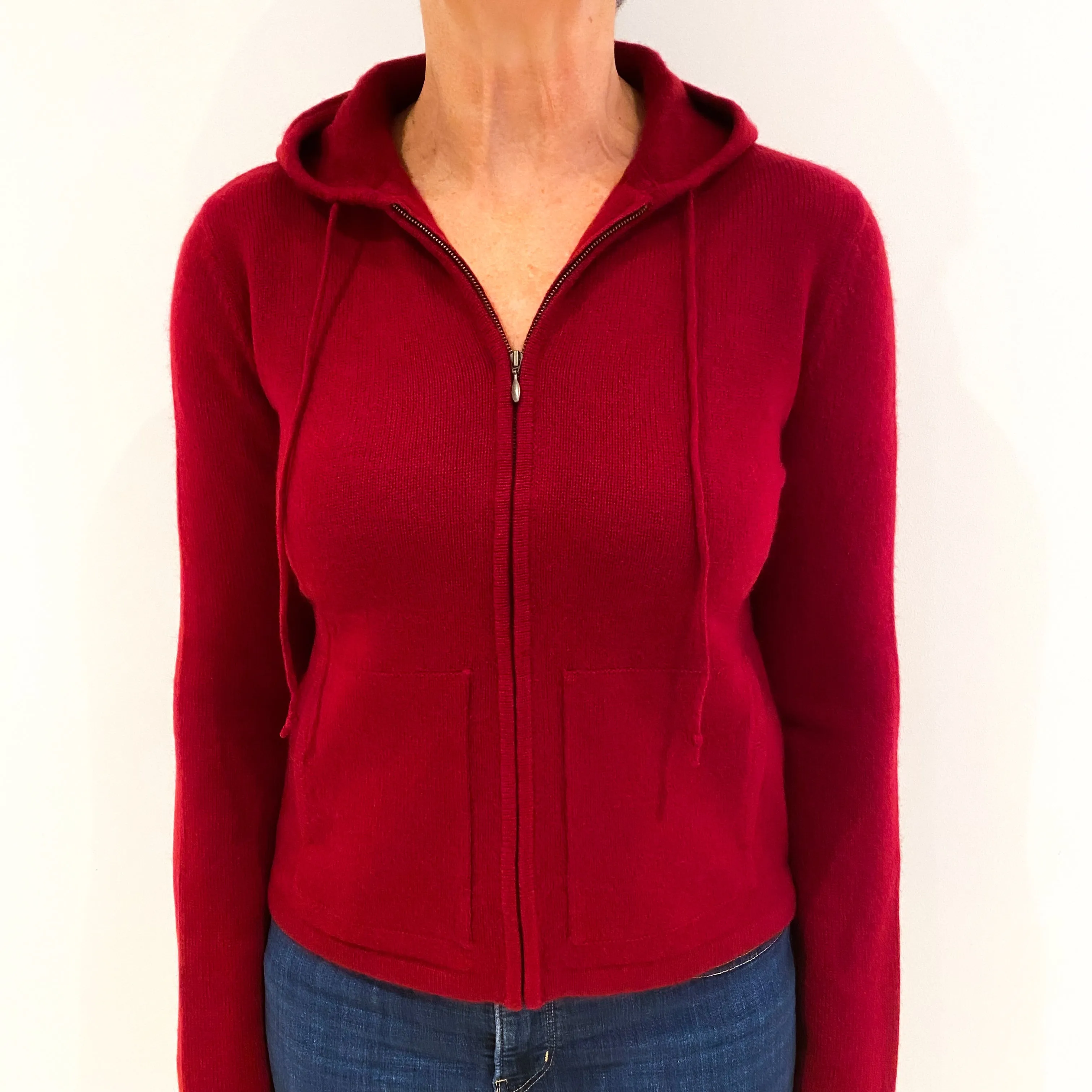 Crimson Red Cashmere Zip Up Hoodie Medium