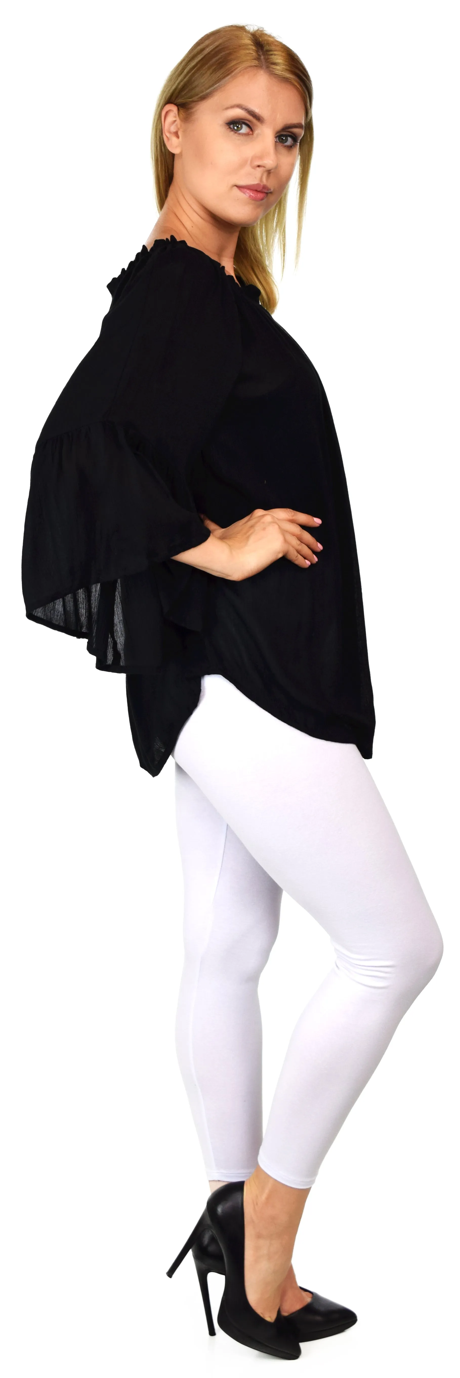 Dare2bstylish On-Off Shoulder Blouse, Peasant blouse, Ruffle Sleeve Blouse, Asymmetrical Blouse. M to 2XL