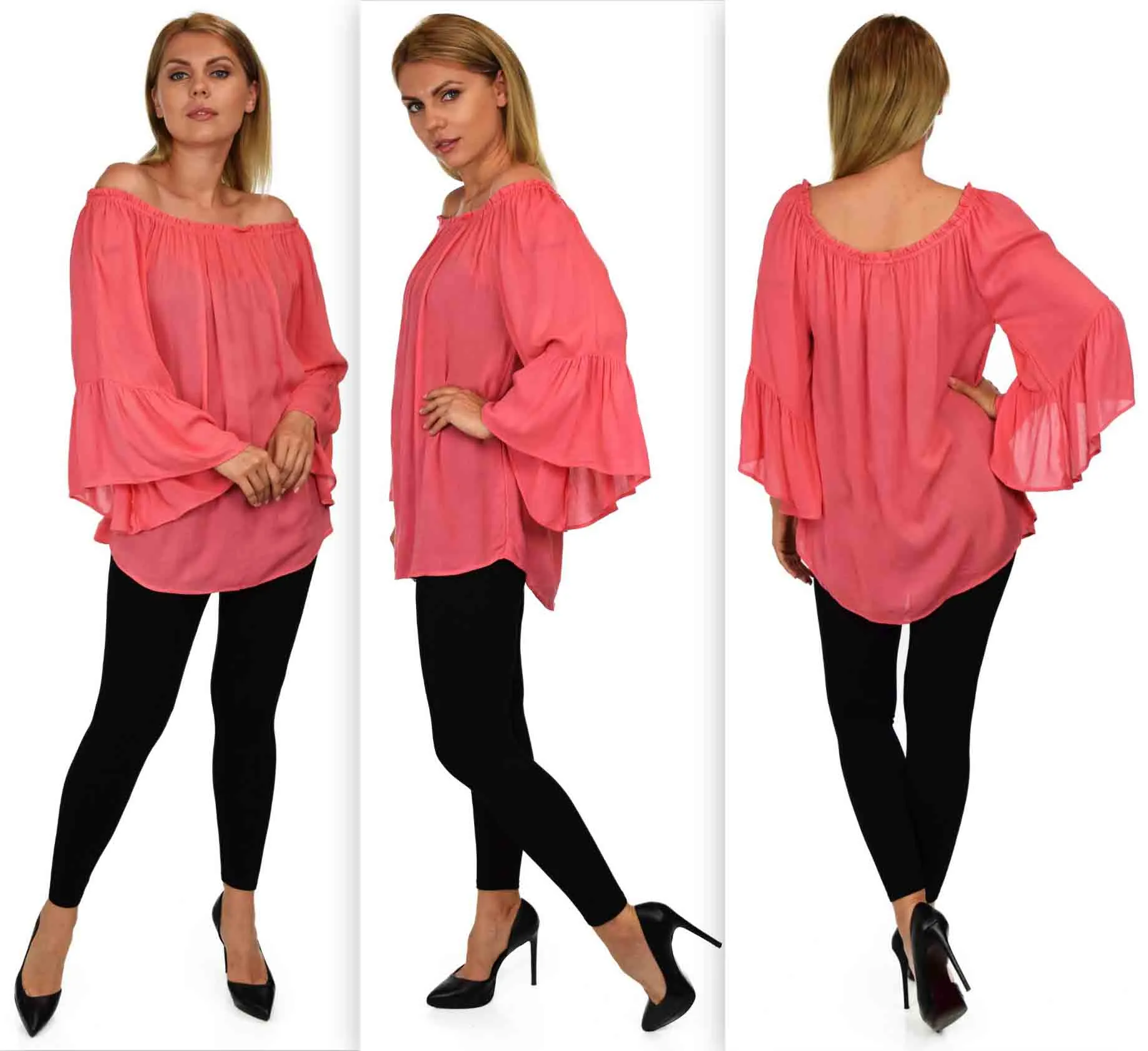 Dare2bstylish On-Off Shoulder Blouse, Peasant blouse, Ruffle Sleeve Blouse, Asymmetrical Blouse. M to 2XL