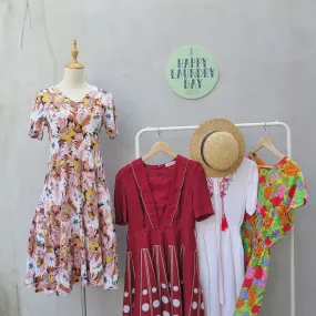 Fairy Lights | Vintage 1960s 1970s Pink base floral tropical print crinkle cotton dress