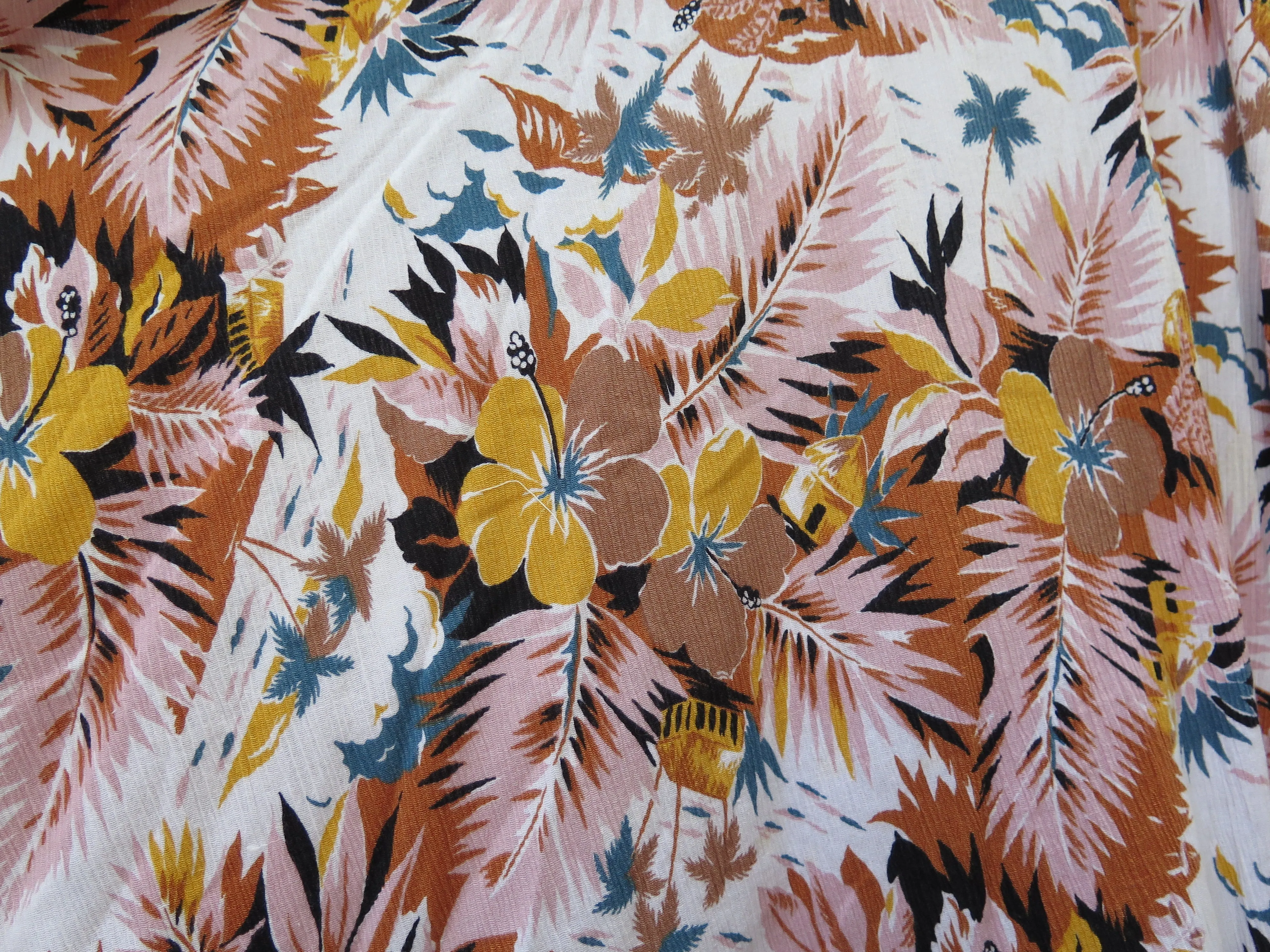 Fairy Lights | Vintage 1960s 1970s Pink base floral tropical print crinkle cotton dress
