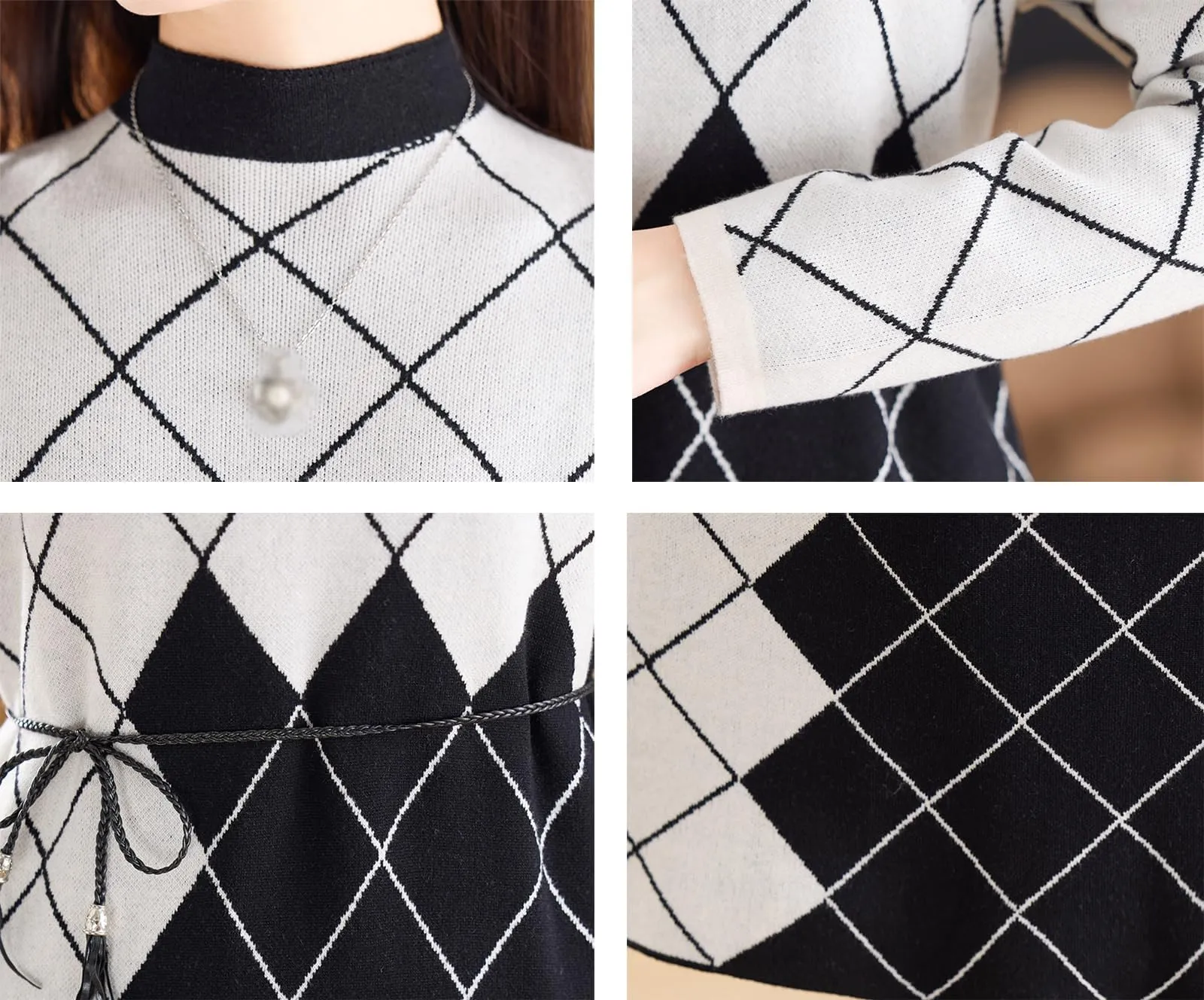 Fall Knitted Stretch Pullover Elegant Midi Dress
