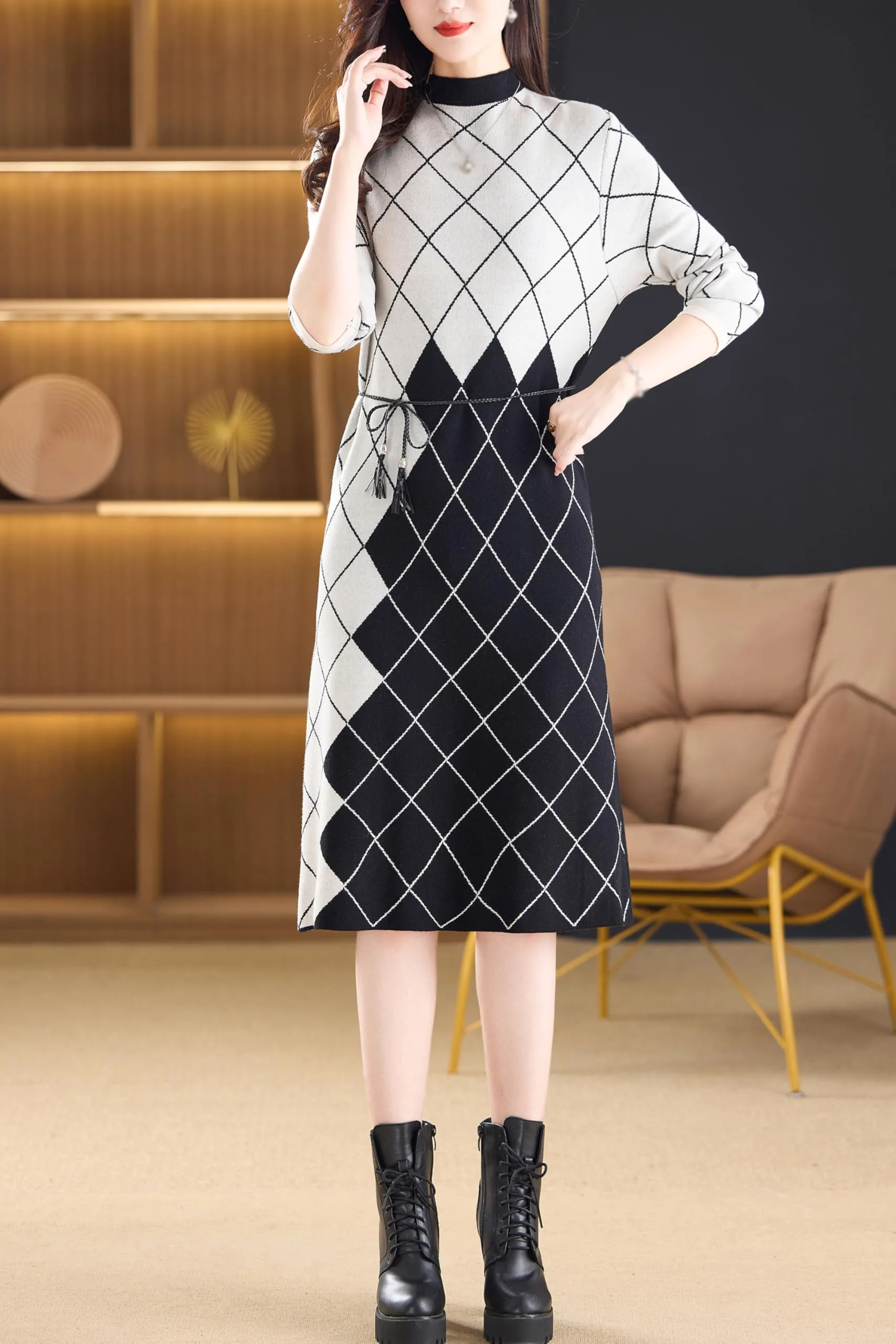 Fall Knitted Stretch Pullover Elegant Midi Dress