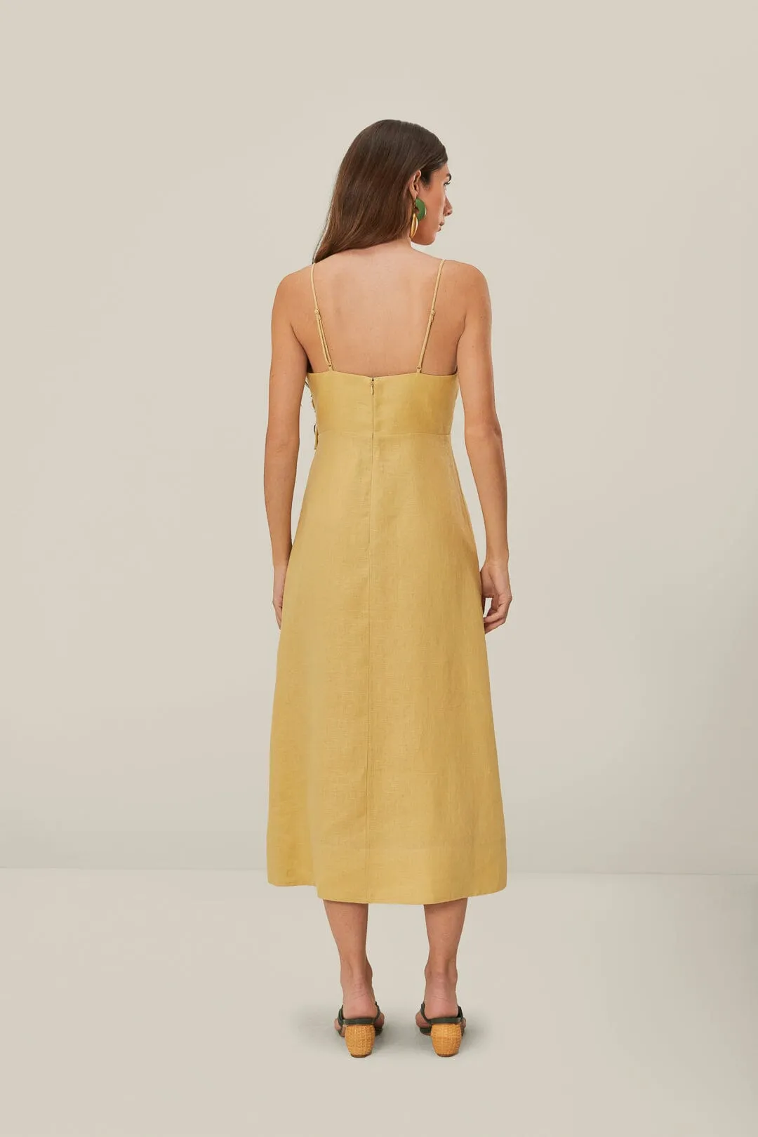 FARM RIO sand 3d flower bodice midi dress