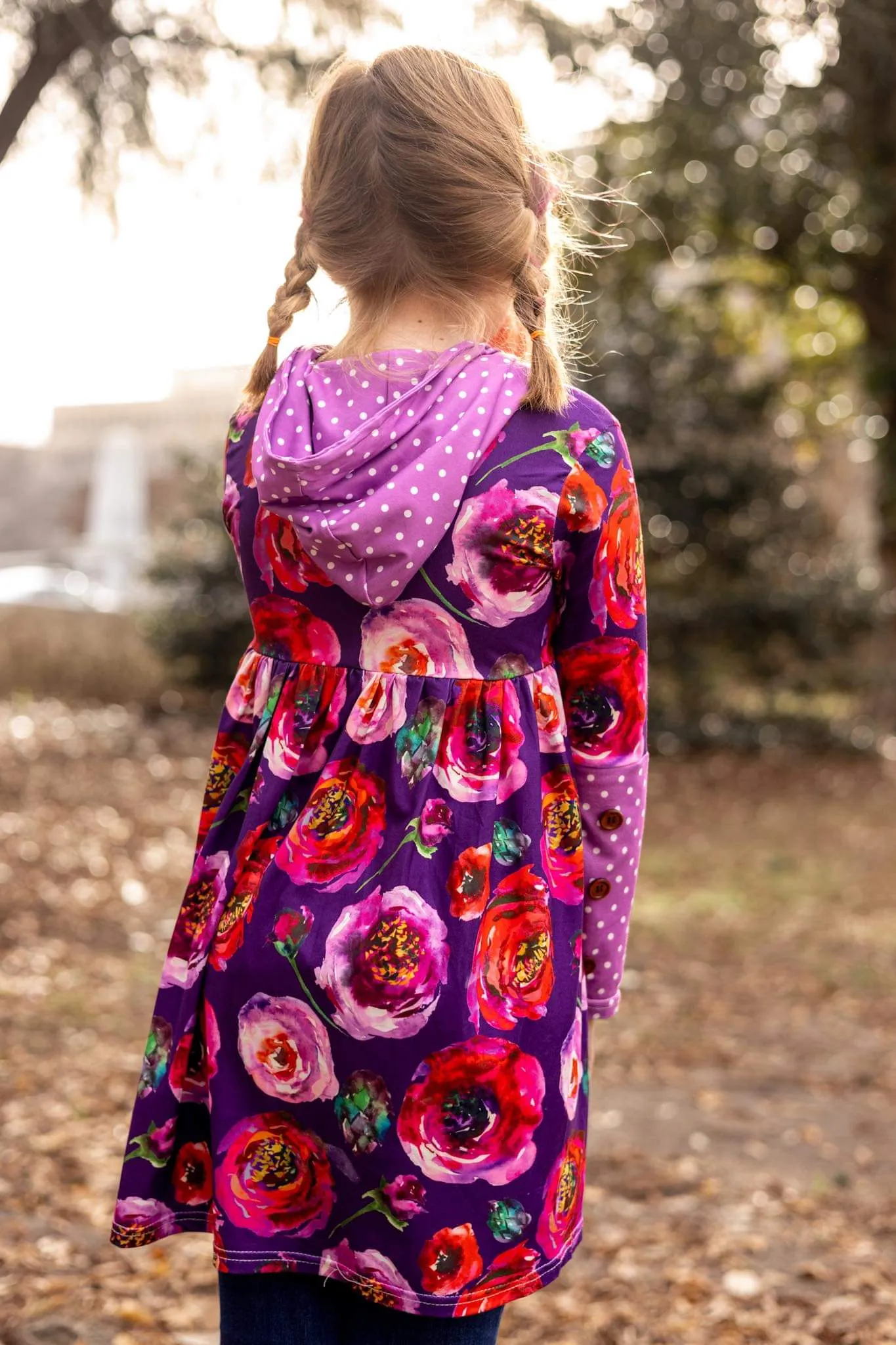 [Floral   Berry Dot] High Low Hooded Tunic