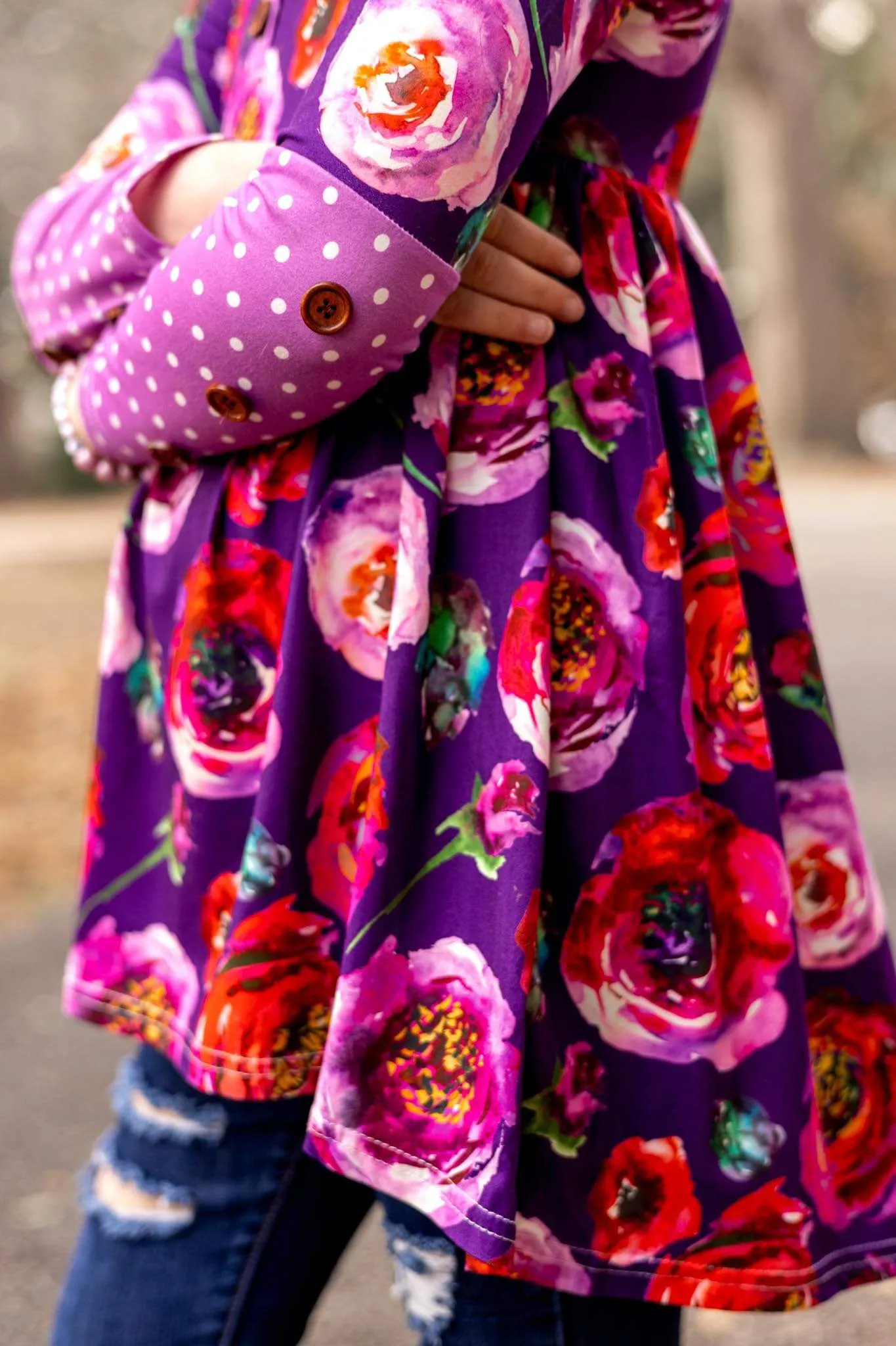 [Floral   Berry Dot] High Low Hooded Tunic