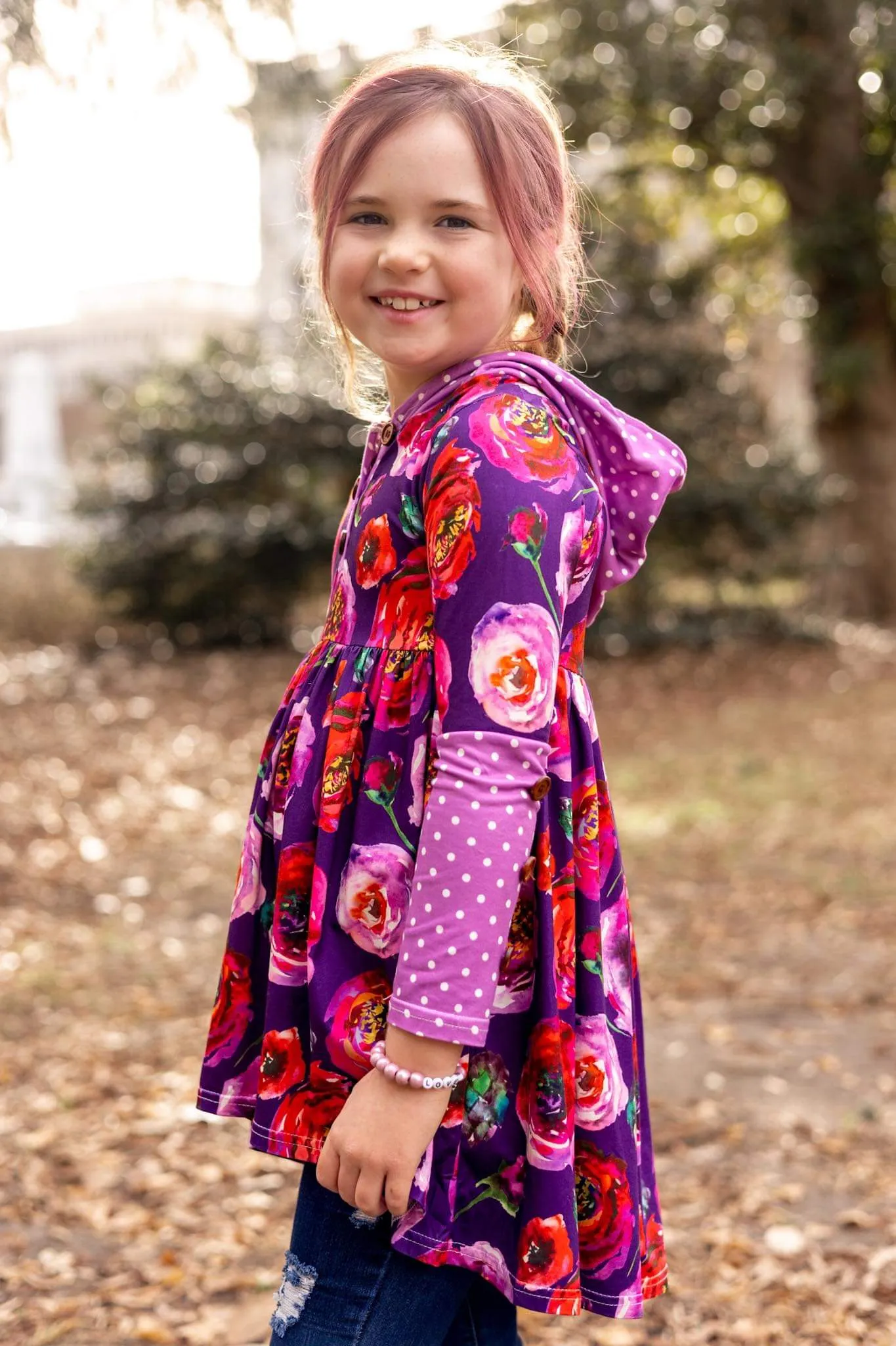 [Floral   Berry Dot] High Low Hooded Tunic