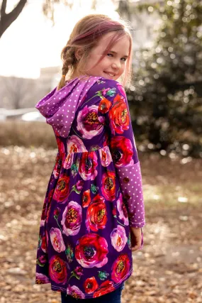 [Floral   Berry Dot] High Low Hooded Tunic