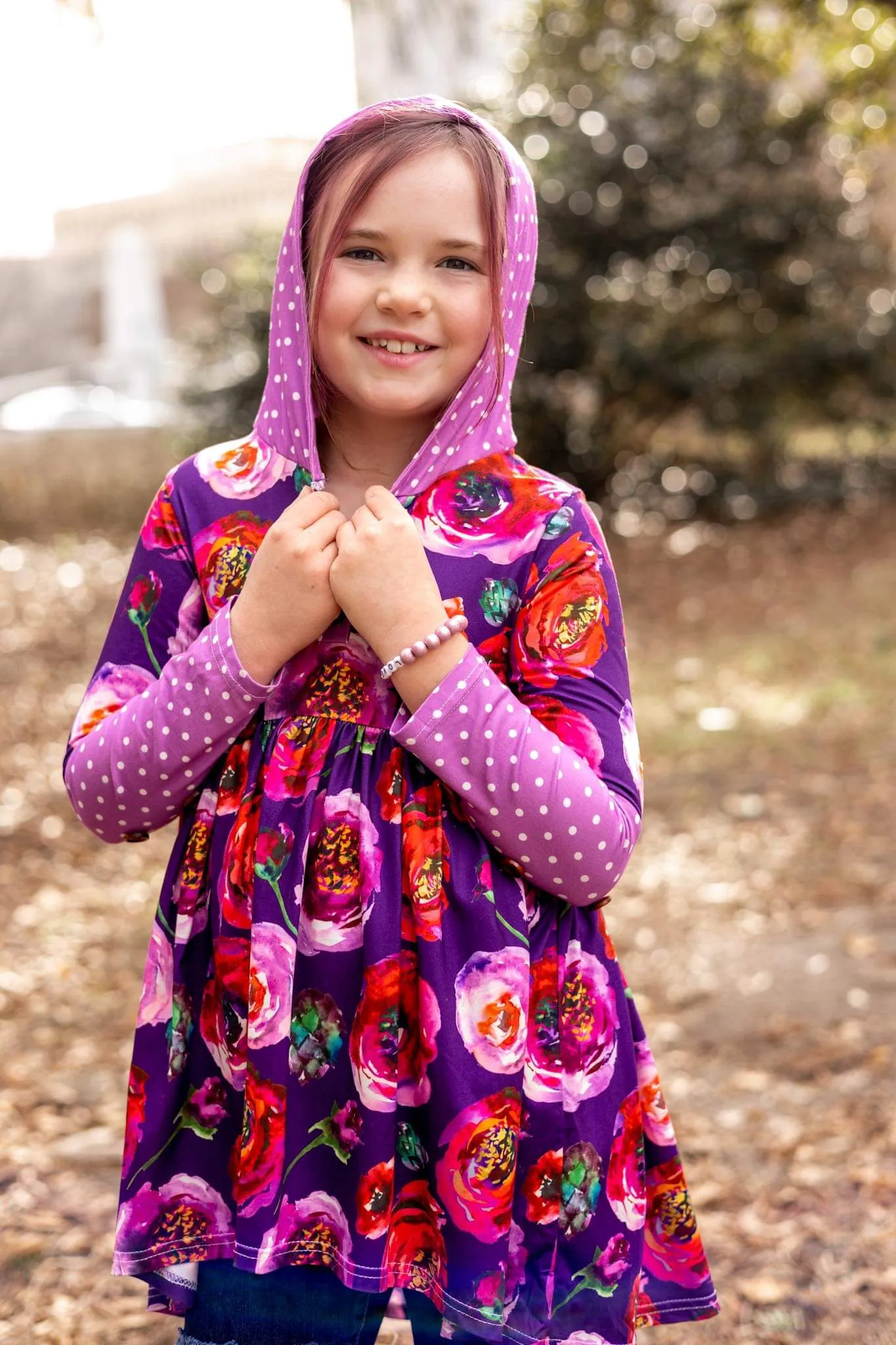 [Floral   Berry Dot] High Low Hooded Tunic