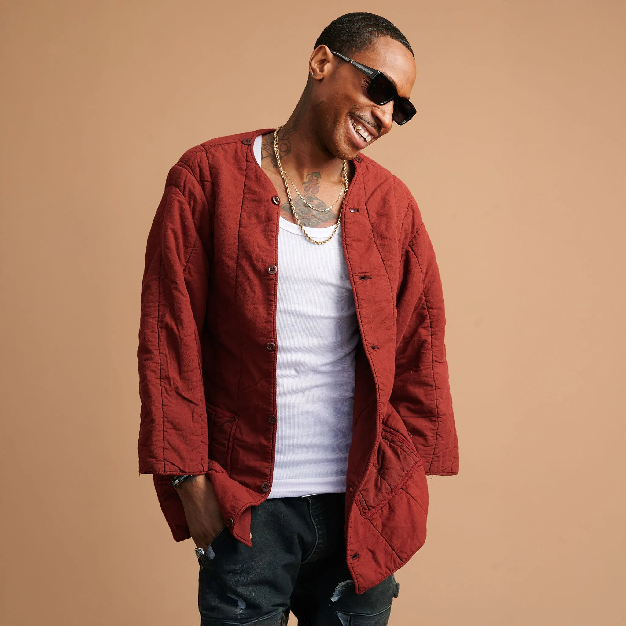 Flowerboy Project Vintage Quilted Long Liner | Burgundy