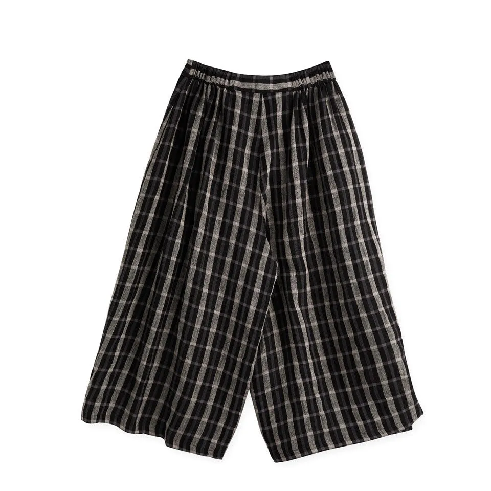 Front Pleated Long Culottes (Black)