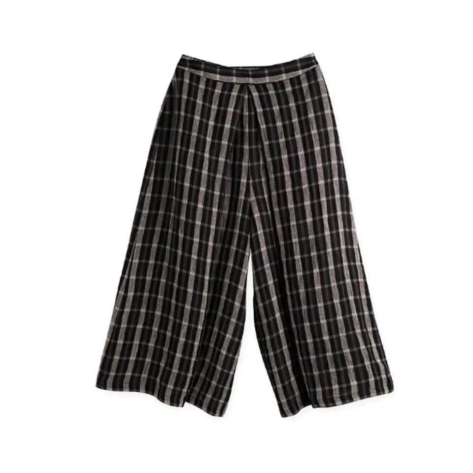 Front Pleated Long Culottes (Black)
